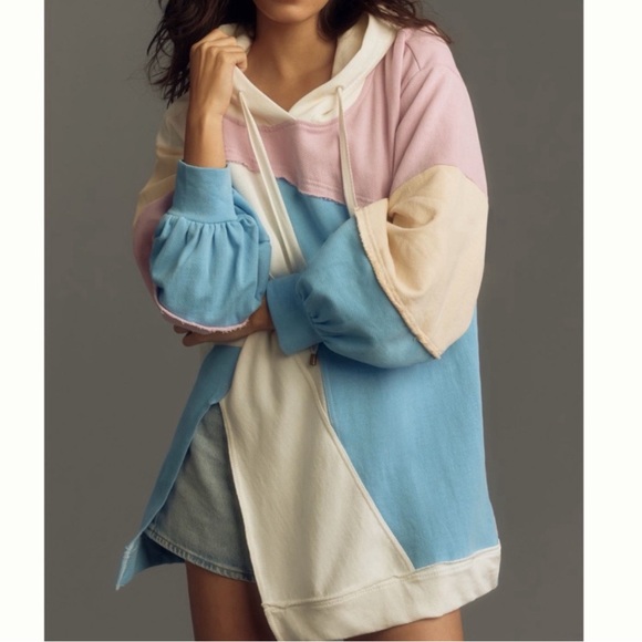 Anthropologie Pilcro Oversized Pastel Colorblock Patchwork Hoodie Sweatshirt S - Picture 2 of 12